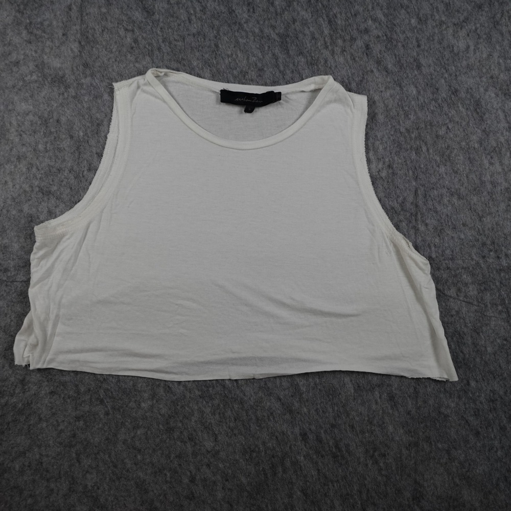 Urban Zen Top Women Medium White Sleeveless Raw Hem Cropped Crew Neck Muscle